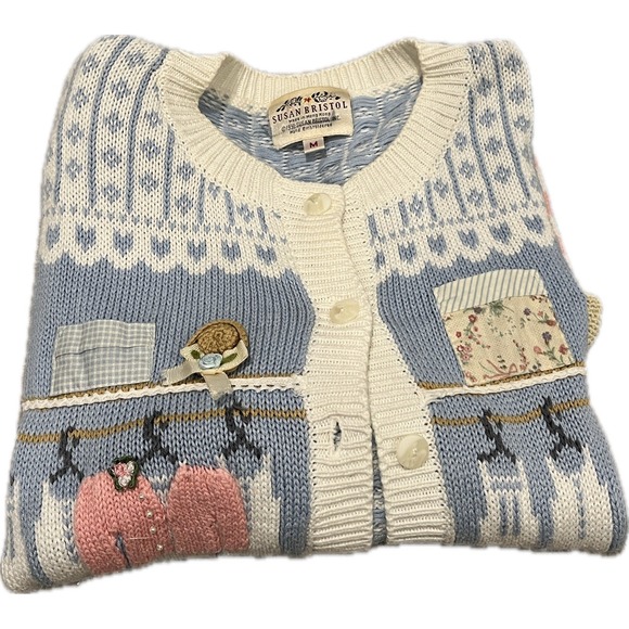 Susan Bristol Vintage Cottagecore Knit Cardigan Sweater Purse Floral Size M - Picture 7 of 8